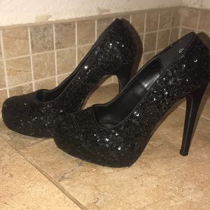 Size 6 1/2 D black sequins high heals